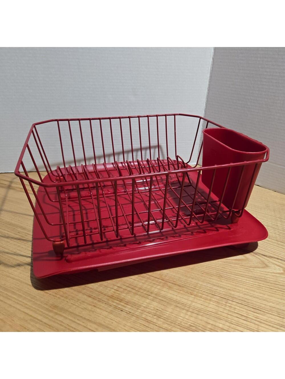 Rubbermaid Coated Wire Dish Drainer + Mat + Utensil Cup 12x14" Red Vintage
